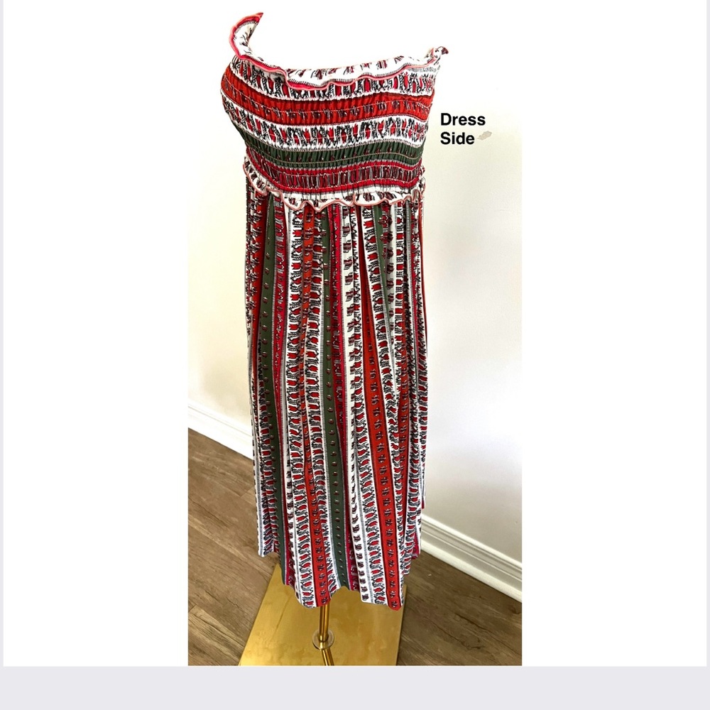 🇨🇦 Vintage Folk Art Smocked Convertible Skirt Dress Red Green Made in Canada - Picture 8 of 16